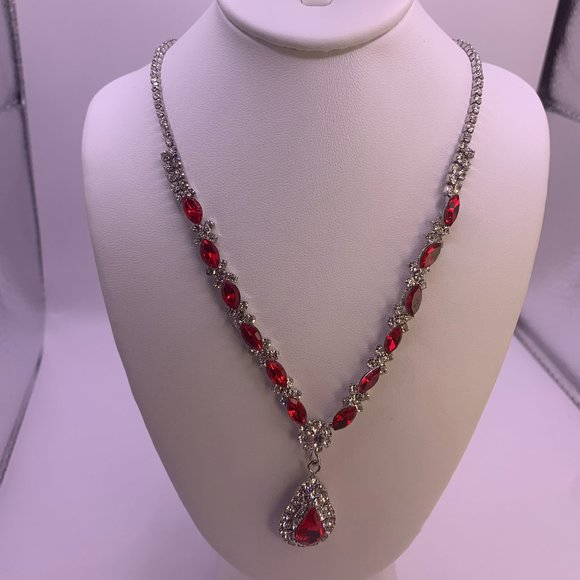 Avenue Jewelry - Red Necklace and Earring Set